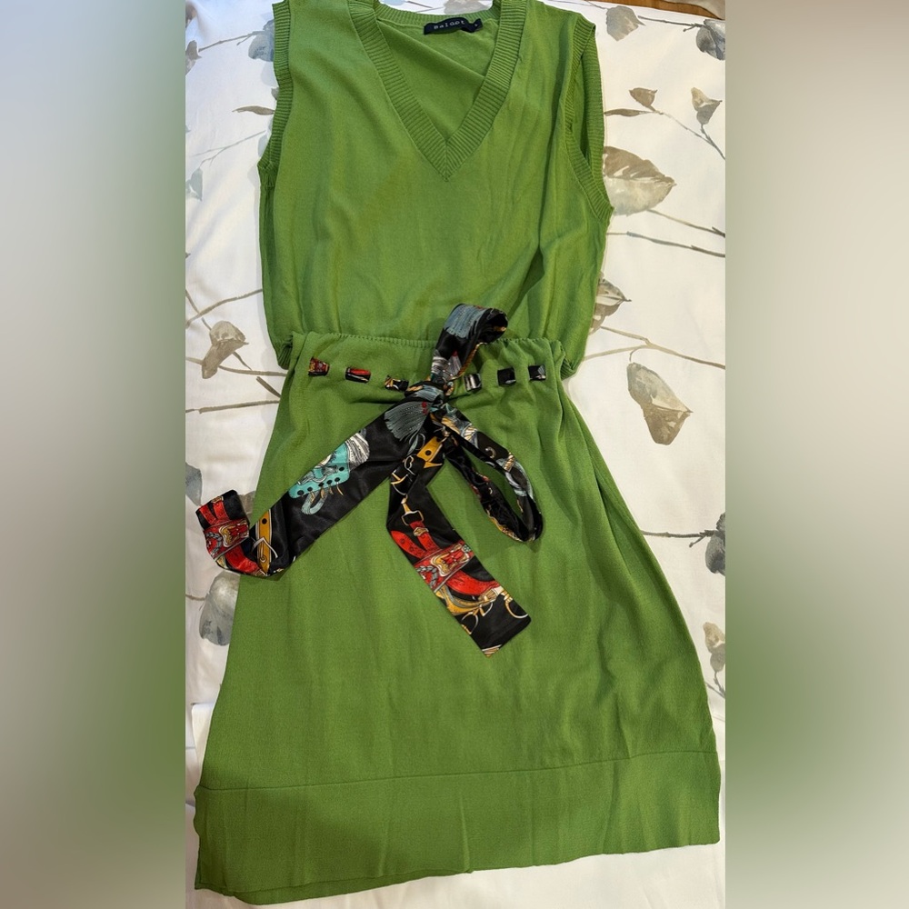 Baloot NWT Green Knot Dress with scarf Belt easy to travel - Picture 6 of 9